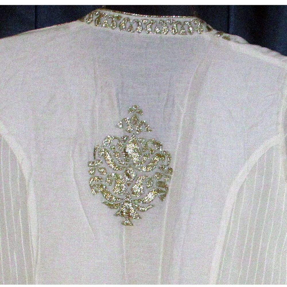 'Bella Tu' Boho Ivory Embellished Tunic ✨ Gold Sequin Sheer Kurta Top - Picture 2 of 7
